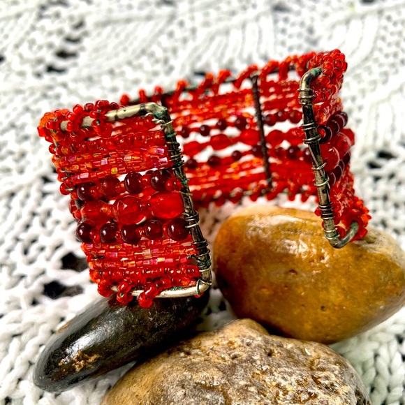 Beaded Cuff Metal Bracelet - Picture 1 of 5